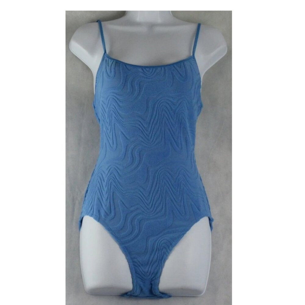 NWT Bar III Women's Textured Tie-Back One-Piece Swimsuit, Cobalt Blue
